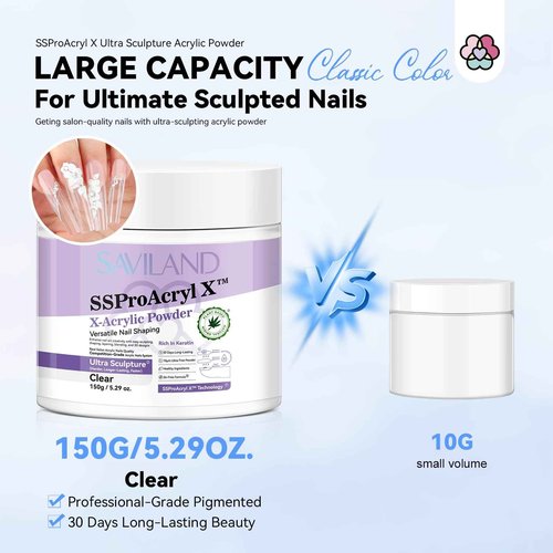 SAVILAND EMA Monomer Acrylic Nail Liquid with 5.29oz Ultra-Smooth Clear Acrylic Powder