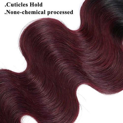 UDesire 22Inch Ombre 1B/99j Burgundy Body Wave Human Hair Bundles Red Wine Bundles Human Hair Two Tone Black To Burgundy Bundles 12A Unprocessed Brazilian Virgin Hair Extensions for Women