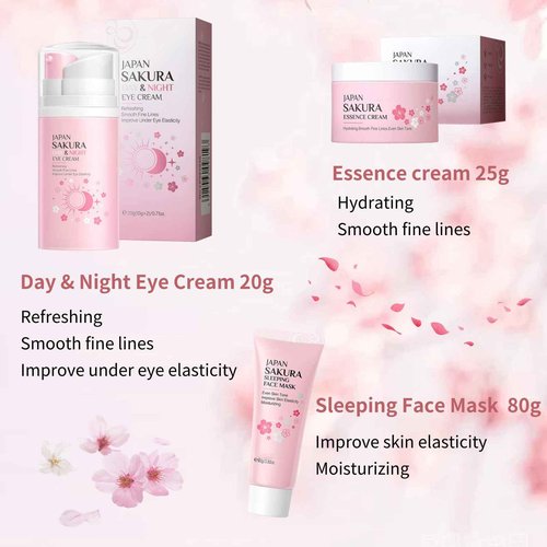 Evolvique Japan Sakura Skincare Set Women Gifts - 8 Pcs Teenage Skin Care Set - Skin Care for Teens 10-12 - Skincare for Girls 10-12 - Teen Skin Care Kit with Face Mask,Cleanser,Cream,Headband