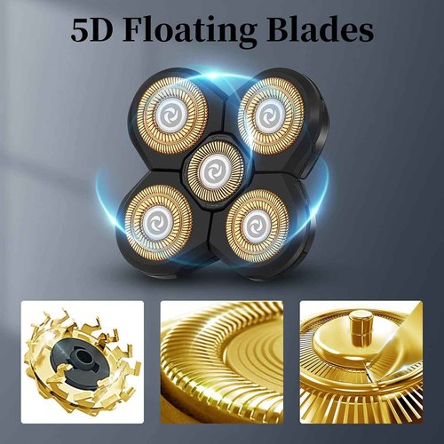Replacement Head for Electric Shaver 5D Close Mens Electric Razor Head Waterproof Head Shavers for Men Replacement Head Wet & Dry Bald Shavers Blade (Gold)