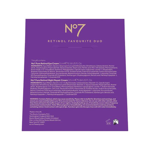 No7 Retinol Favorite Gift Set - Skincare Set Includes Retinol Night Repair Cream & Retinol Eye Cream - Visibly Smoothes, Plumps & Firms Complexion with Collagen Peptides + Shea Butter (2 Count)