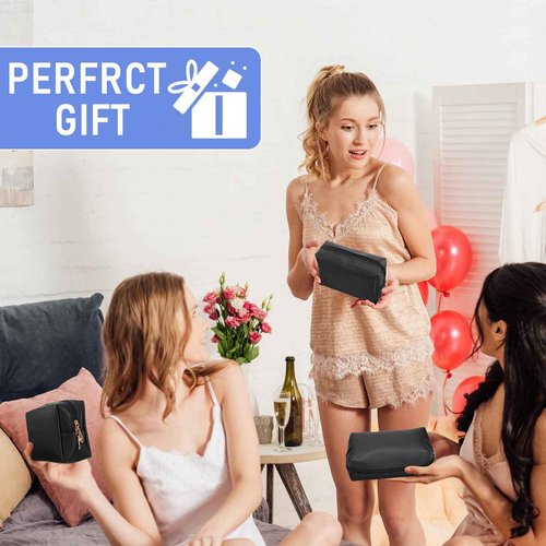 Gerrii 6 Pcs Preppy Patch Makeup Bag PU Leather Cosmetic Bag Waterproof Neat Travel Toiletry Pouch Portable Makeup Bag for Women Friends Cosmetic Organizer Travel Toiletry Pencil Case (Black)