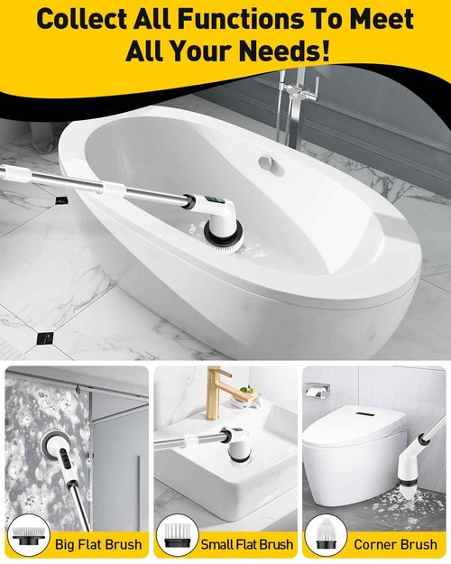 Electric Spin Scrubber for Cleaning Bathroom, Shower Scrubber Cordless Cleaning Brush with IPX7 Waterproof & 2 Speed,Cleaning Brush Cleaning Supplies for Shower Tub Kitchen Tile Toilet Silver