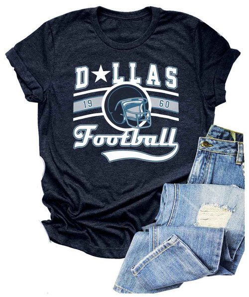 Vintage Football Shirt for Women Game Day Tshirt Sunday Funday Shirt Casual Football Season Short Sleeve Tops Dark Blue