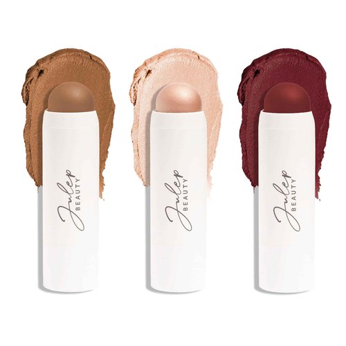 Julep Skip The Brush Cream to Powder Blush Stick Trio - Blendable and Buildable Color - 2-in-1 Blush and Lip Makeup Stick, Neutral Bronze, Sheer Glow, Passion Fruit