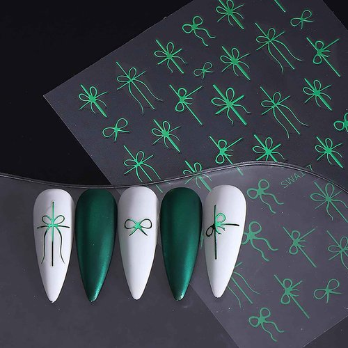 6 Pcs Christmas Gift Bow Nail Art Stickers 3D Self-Adhesive Nail Decals Gold Red Green Gift Bow-Knot Nail Stickers Winter Christmas Nail Art Supplies New Year Manicure Decoration for Women