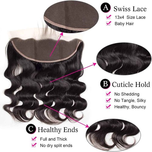 13x4 Lace Frontal Closure Body Wave Ear to Ear HD Lace Frontal 16 Inch Brazilian Human Hair Closure Free Part 150% Density Body Wave Hair Extensions Pre Plucked Natural Black
