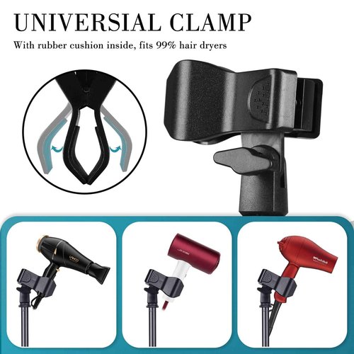 TAYUQEE Hands Free Hair Dryer Stand Holder - 59in Adjustable Height, Metal Blow Dryer Stand with Heavy Base, 180 Rotatable for Women, Pets