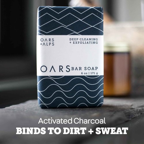 Oars + Alps Blue Charcoal Exfoliating Men's Bar Soap, Made with Clean Ingredients, Travel Size, 3 Pack, 6 Oz Each