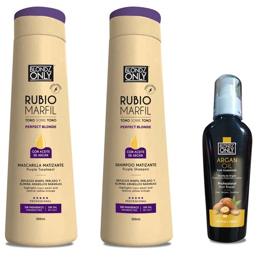 Blondz Only Kit 3 Shampoo,Toning Mask and Argan Oil Blonde Pearl Ivory (Beige)