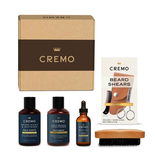 Cremo Palo Santo 2n1 Beard Wash & Softener + Deep Conditioner + Oil + Brush and Shear Set for A Full Beard Regimen