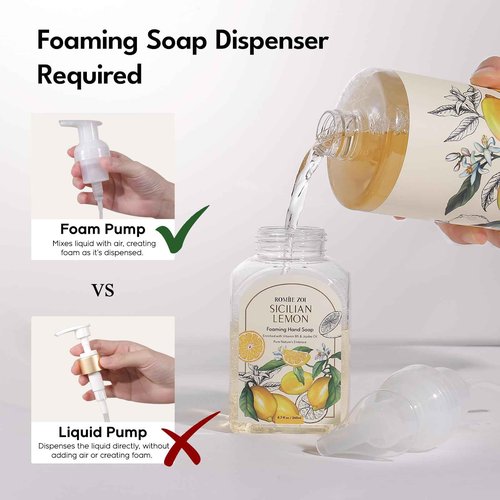 ROMIIE ZOI Hand Soap Refills Foaming 3pack (33.8 Fl Oz) + Reuseable Foam Soap Dispenser, Natural and Moisturizing Foaming Refills Kit, Lemon Hand Soap Refills