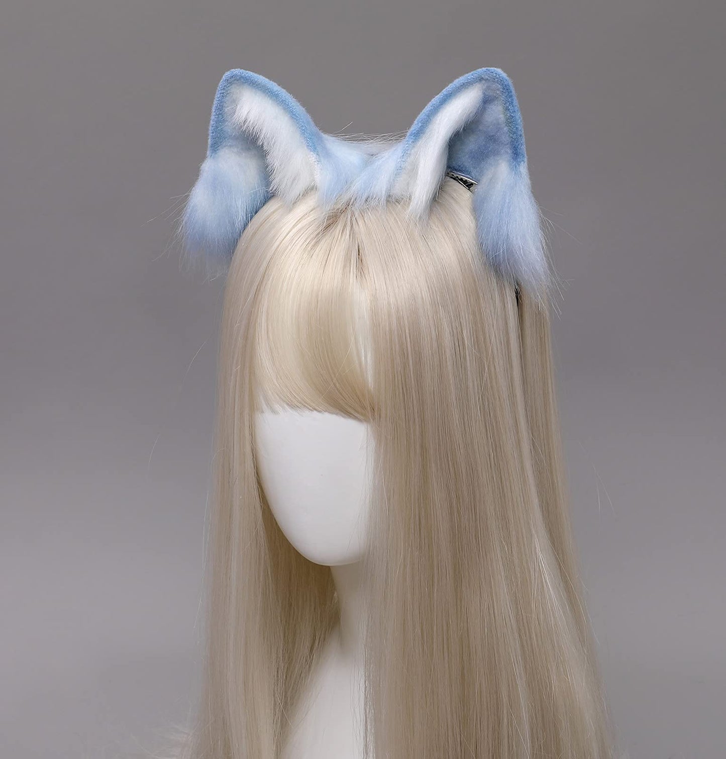 Fxaelian Cosplay Fox Wolf Bear Cat Dog Ears Headband Hairband Hair Clips Halloween Costume Party Headpiece Headwear Hair Accessories Blue