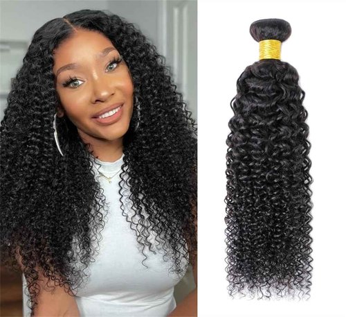 Ladiaryf Kinky Curly Human Hair Bundles Long Brazilian Virgin Curly Weave Bundles Human Hair 100% Unprocessed Double Weft Natural Black Color Can Be Dyed 100g 20 Inch
