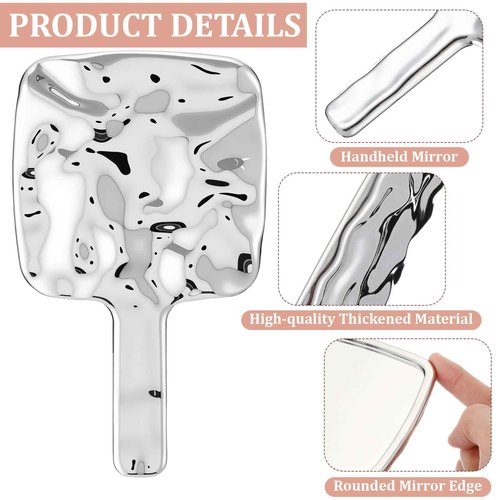 Geetery 12pcs Handheld Mirror Bulk Water Ripples Hand Mirror with Handle for Make up Square Silver Small for Cosmetic Bathroom Home Barber Salon Travel Portable Beauty School Gift