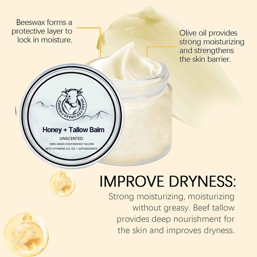 NEWUREHO Grass Fed Honey & Tallow Balm, Grass Fed Beef Tallow Manuka Honey Cream, Miracle Tallow Balm Face and Body For Skin, Organic Moisturizing Cream Smooth Skin