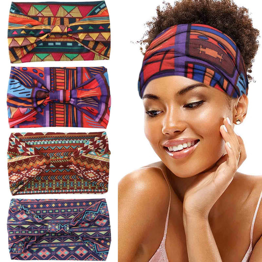 Acenail Wide Headbands Women Turban Knotted Headband Elastic Non Slip Hairbands African Head Bands Cotton Workout Head Wraps Bohemian Head Band Running Sports Hairband Yoga Head Scarfs Boho Hair Accessories for Women and Girls Pack of 4 (#3 Bohemian)