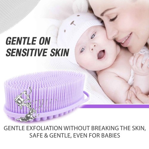Avilana Silver-Infused Green and Lavender Silicone Body Scrubber Bundle - Serene and Soothing Dual-Tone Set