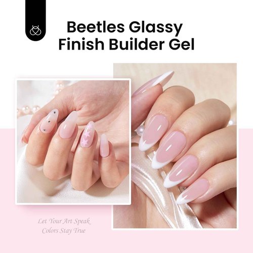 Beetles Hard Gel for Nails Kit,3 Colors 9 in 1 Clear Nude Glitter Sculpted Gel Nail Extension Sculpting High Hardness for Salon Professionals Women,Nude Pink & Clear Builder Nail Gel UV & LED Cured