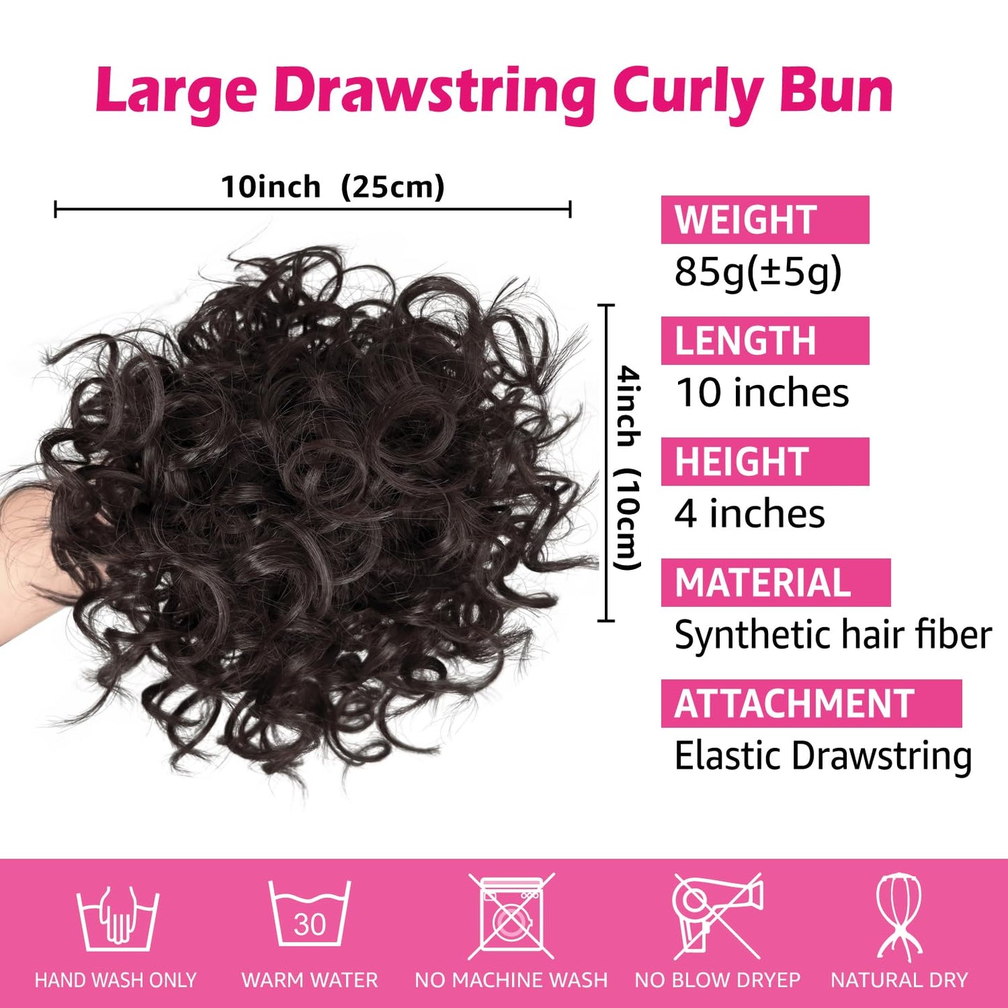 UAmy hair Loose Wave Curly Messy Bun Hairpiece with Bangs for Women Black Brown Elastic Drawstring Short Ponytail Extension with 2Pcs Front Side Bangs Fluffy Messy Hair Bun Synthetic Hairpieces