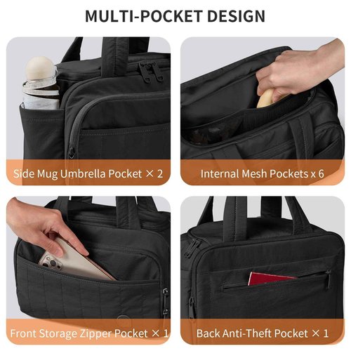 aji Travel Toiletry Bag for Women, Lightweight Large Wide-open Makeup Bag with Luggage Trolley Strap, Water-resistant Multiple Pockets for Accessories,Essentials, Toiletries, Mousse Black