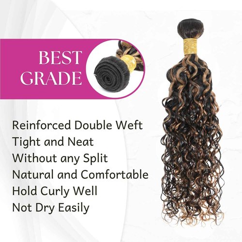 Anmetan Black and Brown Honey Blonde Highlight F1B30 Water Wave Human Hair Ombre Single Bundles, 12A Wet and Wavy Bundles Color Curly 100% Unprocessed Brazilian Virgin Remy Human Hair Soft Thick 12 In