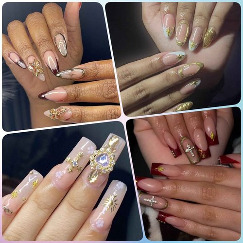OPMADM 2500Pcs Star Nail Charms, Silver & Gold Nail Charms Bulk for DIY 3D Nail Art Charms & Charms for Nails Design