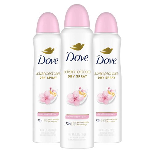 Dove Advanced Care Antiperspirant Deodorant Spray for Women 3 Pack Sakura Blossom & Yuzu 72 hour sweat and odor protection 3.8 oz