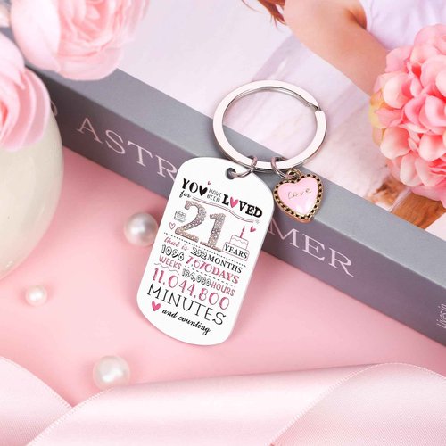 Luvsweets 21st Birthday Gifts for Her - 2004 Birthday Makeup Bag, You Have Been Loved For 21 Years Keychain, Healing Bracelets with Heart Charm, 21 Year Old Birthday Gift Ideas for Daughter Sister
