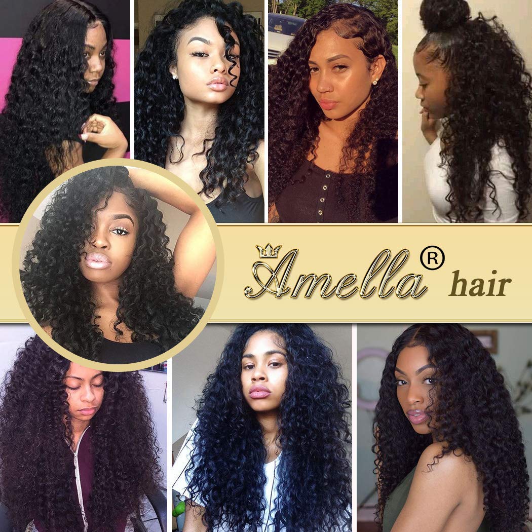 Amella Hair 8A Grade Brazilian Hair Deep Wave Virgin Human Hair Extensions Brazilian Deep Wave Hair Weave 3 Bundles Unprocessed Natural Black Color 12 14 16inch