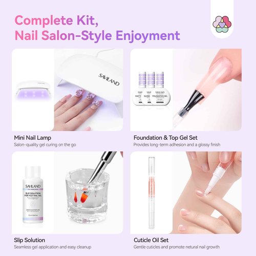 SAVILAND Poly Gel Nail Kit for Beauty Gift: 36 Poly Gel Nail Colors with Slip Solution Mini U V Lamp Curing Light All-in-1 Starter Kit for Quick Extension Home Salon DIY, Manicure Set Supplies Tools