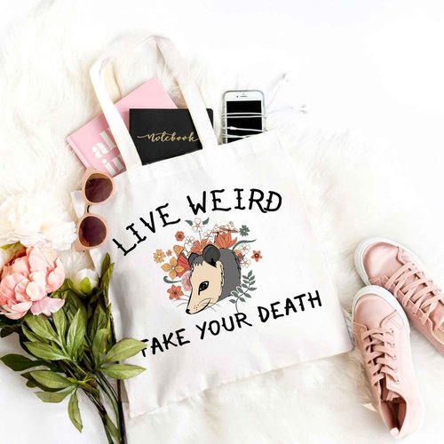 WZJHCL Possum Lover Gift Opossum Makeup Pouch Possum Mama Cosmetic Kit Flower Opossum Travel Storage Organizer Bag (Live Weird Tote Bag)
