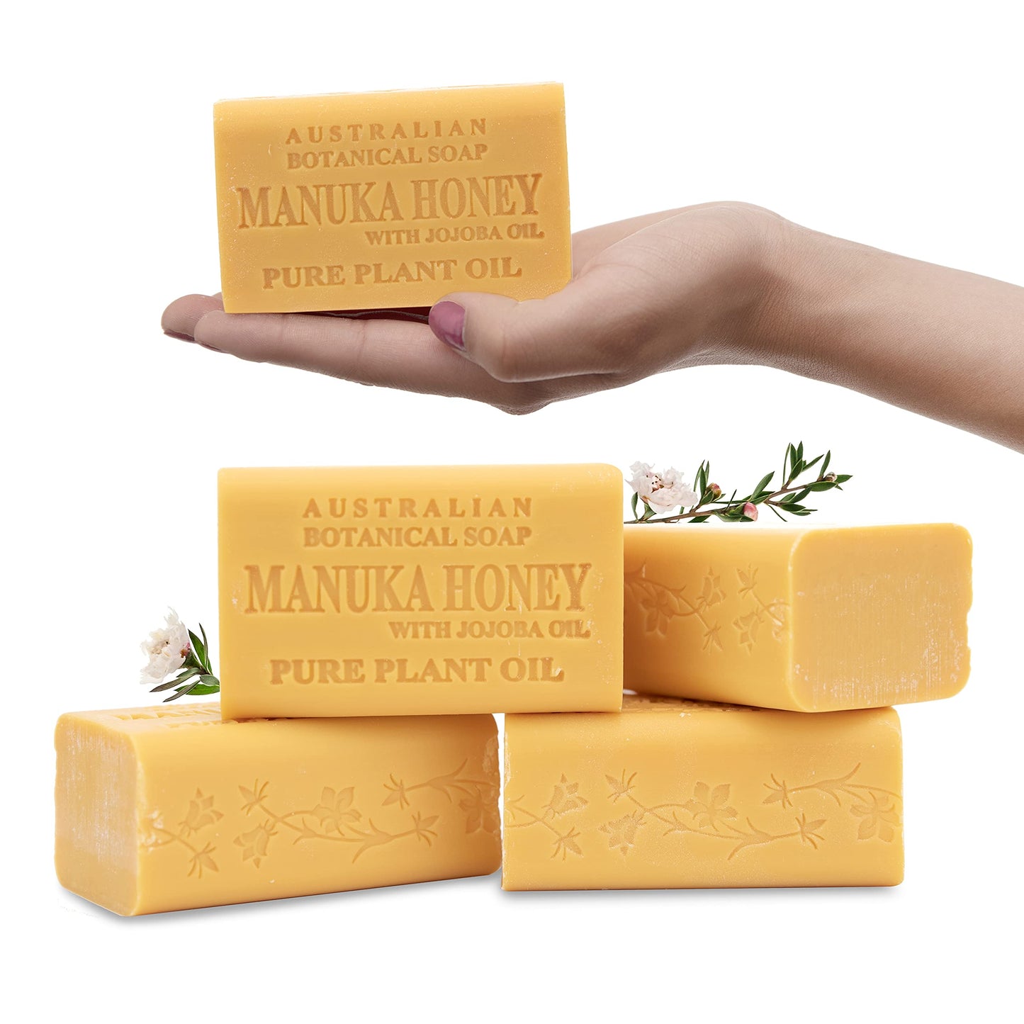 Australian Botanical Soap, Manuka Honey with Jojoba Oil 6.6 oz. (187 g) Soap Bars | Natural Soap Base | All Skin Types | Women & Men | Shea Butter Enriched Bar Soap - Pack of 4