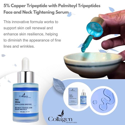 Collagen Tripeptides - 5% Copper Tripeptide-1 + Palmitoyl Tripeptides Face and Neck Serum Skin Revitalizer, Support Anti Wrinkle, Tightening, Collagen - For Men and Women