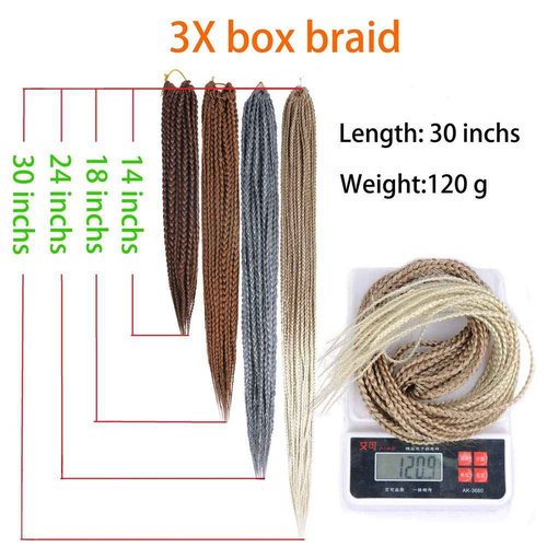 Mayloss 6 Packs/Lot (14/18/24/30) inch 1cm 20 Strands/Pack Thin 3X Box Braid Crochet Hair Extensionin Diameter 3X Synthetic Braid Hair Extensions Crochet Braids Hair Color(30Inch T1B/27)