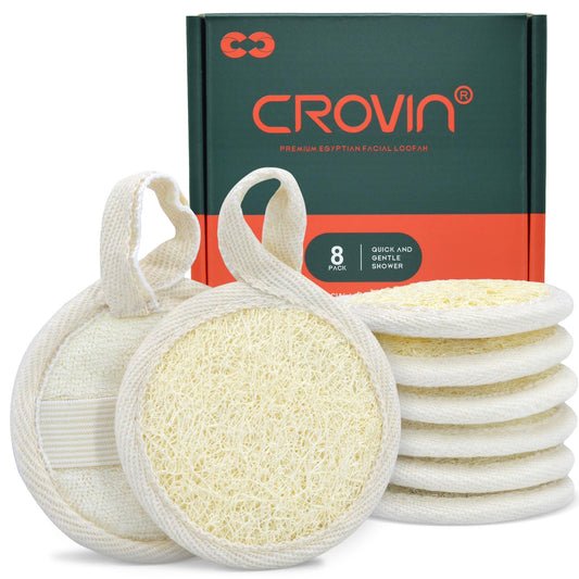 Crovin Premium Exfoliating Facial Loofah Pads, Natural Luffa Face Scrubber and Cleansing Face Sponge for Easily and Effectively Clean Up Your Face-8 Count (1 Pack)