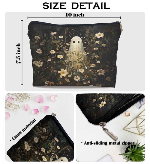 Ayxvt Ghosts Floral Makeup Bag - Ghosts Cosmetic Bags for Women, Spooky Decor Makeup Bag, Birthday Gifts for Women Birthday Gifts for Friends Female