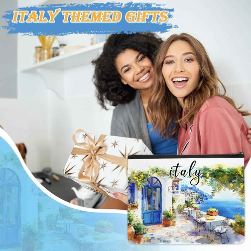 SEAOYOZO Italy Makeup Bag Gifts for Women, Italy Souvenirs, Travel Essentials Cosmetic Pouch Waterproof Linen Toiletry Organizer, Italian Themed Gifts for Travelers Wife Mom Friends Teacher Coworker