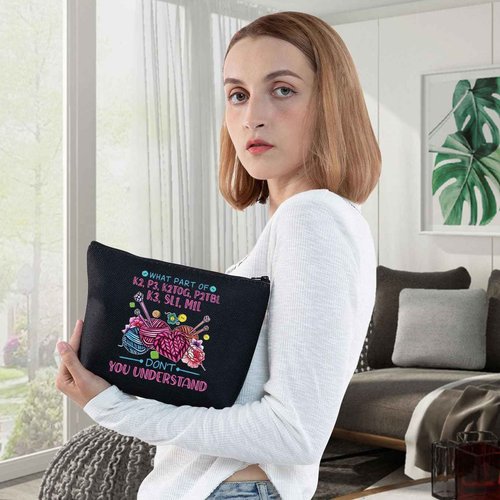 WZMPA Funny Knitting Cosmetic Bag Yarn Collector Gift What Part Don't You Understand Makeup Zipper Pouch Bag Knitter Merchandise (Don't Understan BL)
