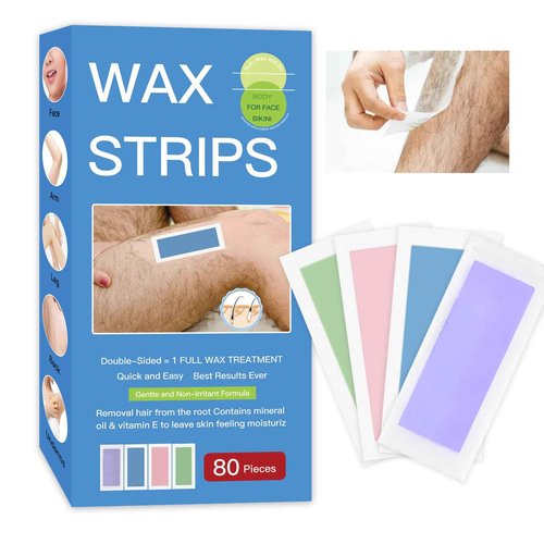 Wax Strips for Hair Removal - 80PCS Large size Body Waxing Strips Patches with 20 Bags Calming Oil Wipes Honey Depilatory Patch at Home Easy Hair Removal for Men, Women, Face, Body