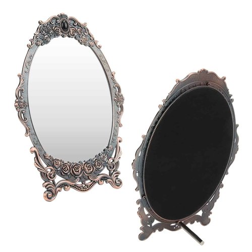 HEEPDD Vintage Rose Embossed Oval Cosmetic Mirror with Stand, Copper, 11x7.9 Inch, for Home Bedroom Bathroom