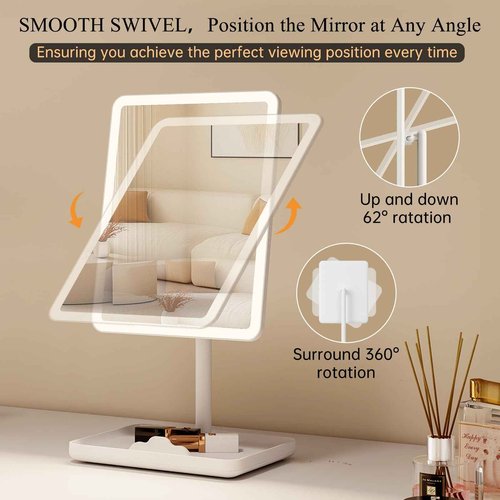 FUNTOUCH Vanity Mirror with Lights, Rechargeable Makeup Mirror with Lights,Smart Touch with 3-Color Lighting, Dimmable, Detachable 40X Magnification for Vanity Desk Tabletop,White