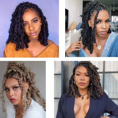 ZRQ Butterfly Locs Crochet Hair Short 6 Packs Black Crochet Bob Hair 12 Inch Messy Distressed Faux Locs Crochet Braids Pre-twisted Soft Locs Hair for Women #1B