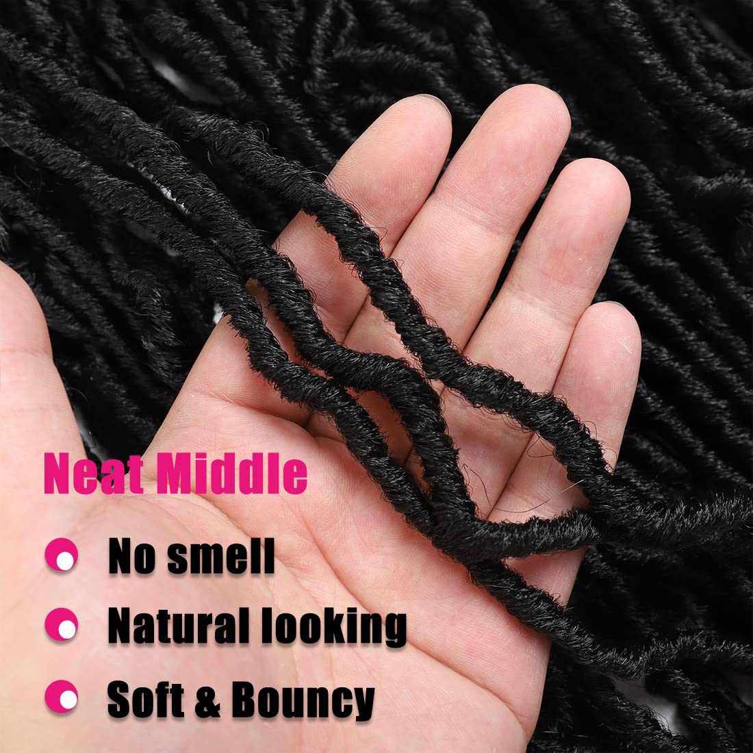 18 Inch Faux Locs Crochet Hair 6 Packs Soft Locs Pre Looped Crochet Hair Natrual Black Color Synthetic Hair Extension for Women(18Inch, 1B)