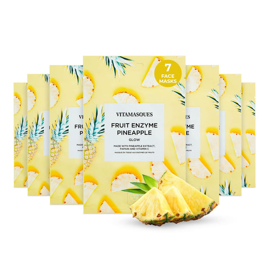 Vitamasques Pineapple Face Sheet Mask 7 Pack - Boost Skins Natural & Dewy Glow with Vitamin C, Hyaluronic Acid, and Pineapple Extracts