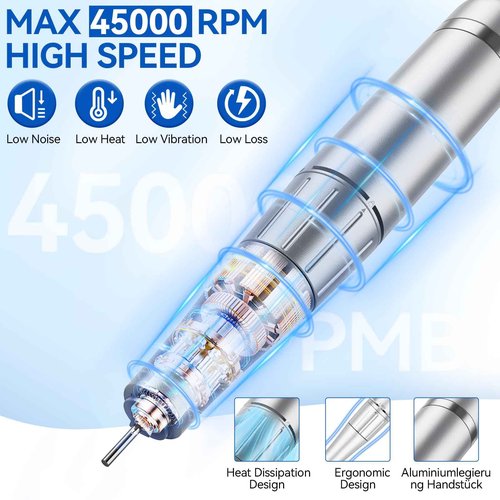 Urbuti Nail Drill, Professional 45000RPM Electric Nail File with 12 Drill Bits Remover Gel Nail Polish Acrylic Nails Manicure for Salon Home(White)