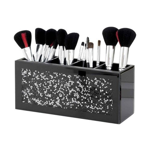 SHYFOY Silver and Black 4-Slot Makeup Brush Holder Set