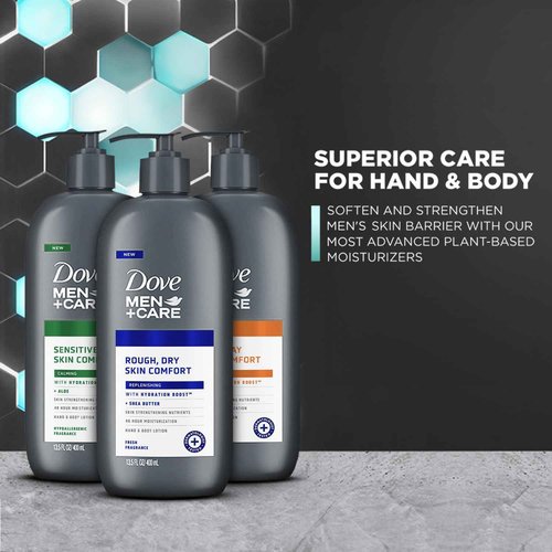 Dove Hand & Body Lotion, Men+Care Variety Pack – Rough Dry Skin Comfort with Shea Butter, Sensitive Skin Comfort with Aloe Vera, Everyday Skin Comfort with Jojoba Oil, 13.5 Oz Ea (3 Piece Set)