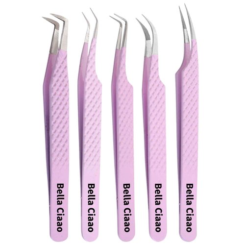 Bella Ciaao Lash Tweezers Pack of 5 – Eyelash Extension Tweezers Set for Professionals