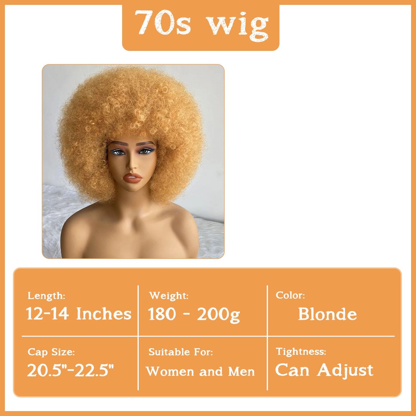 Afro Wig 70S Curly Afro Wigs For Black Women Short Afro Kinky Curly Wig With Bangs For Women Disco Wig Puffy Bouncy Synthetic Wigs For Daily Party Halloween Costume Use (Blonde)